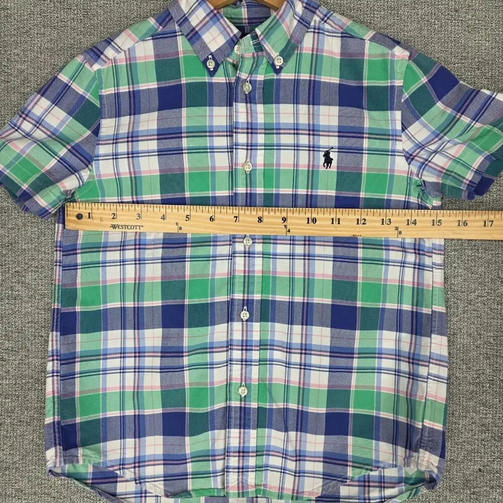 RALPH LAUREN BOY'S PLAID SHORT‑SLEEVE BUTTON‑DOWN – MULTICOLOR – KIDS SIZE 7